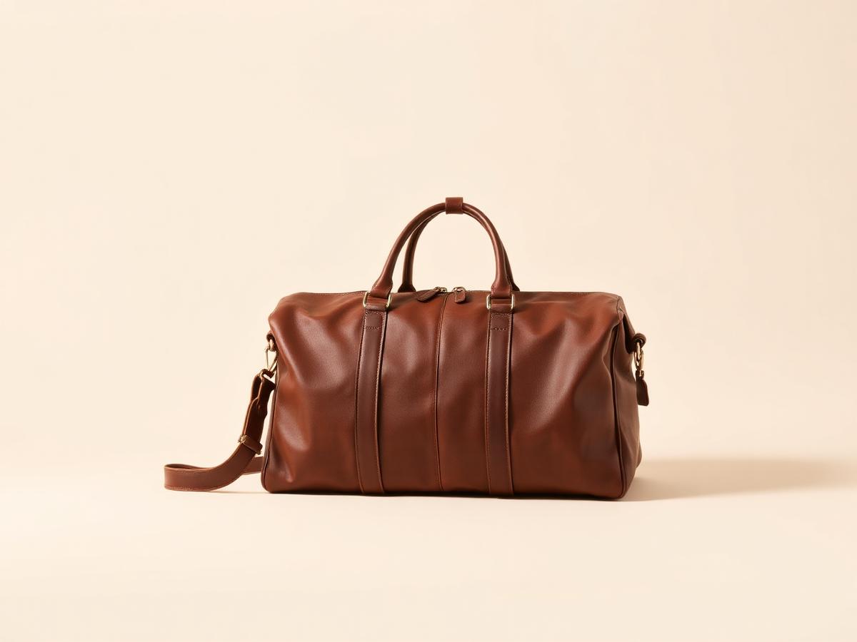 Weekender Leather Duffle — Full-grain leather, canvas panels