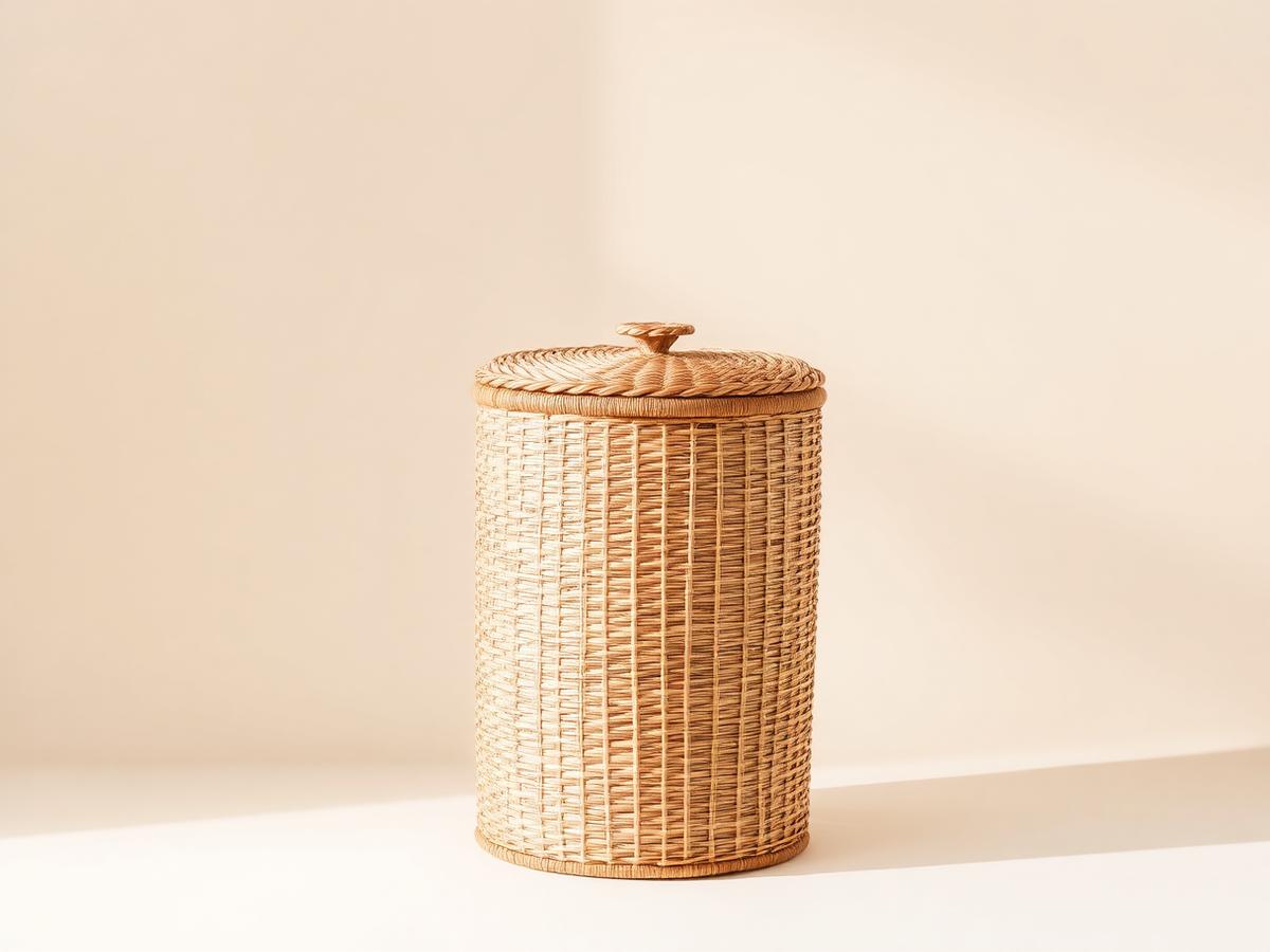 Rattan Laundry Hamper — Natural rattan, cotton liner